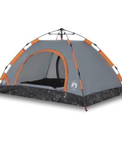 Tenda Campeggio 3 Persone Grigio E Arancione A Rilascio Rapido