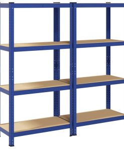 Mensole Portaoggetti 4 Strati 2pz Blu Acciaio Legno Multistrato