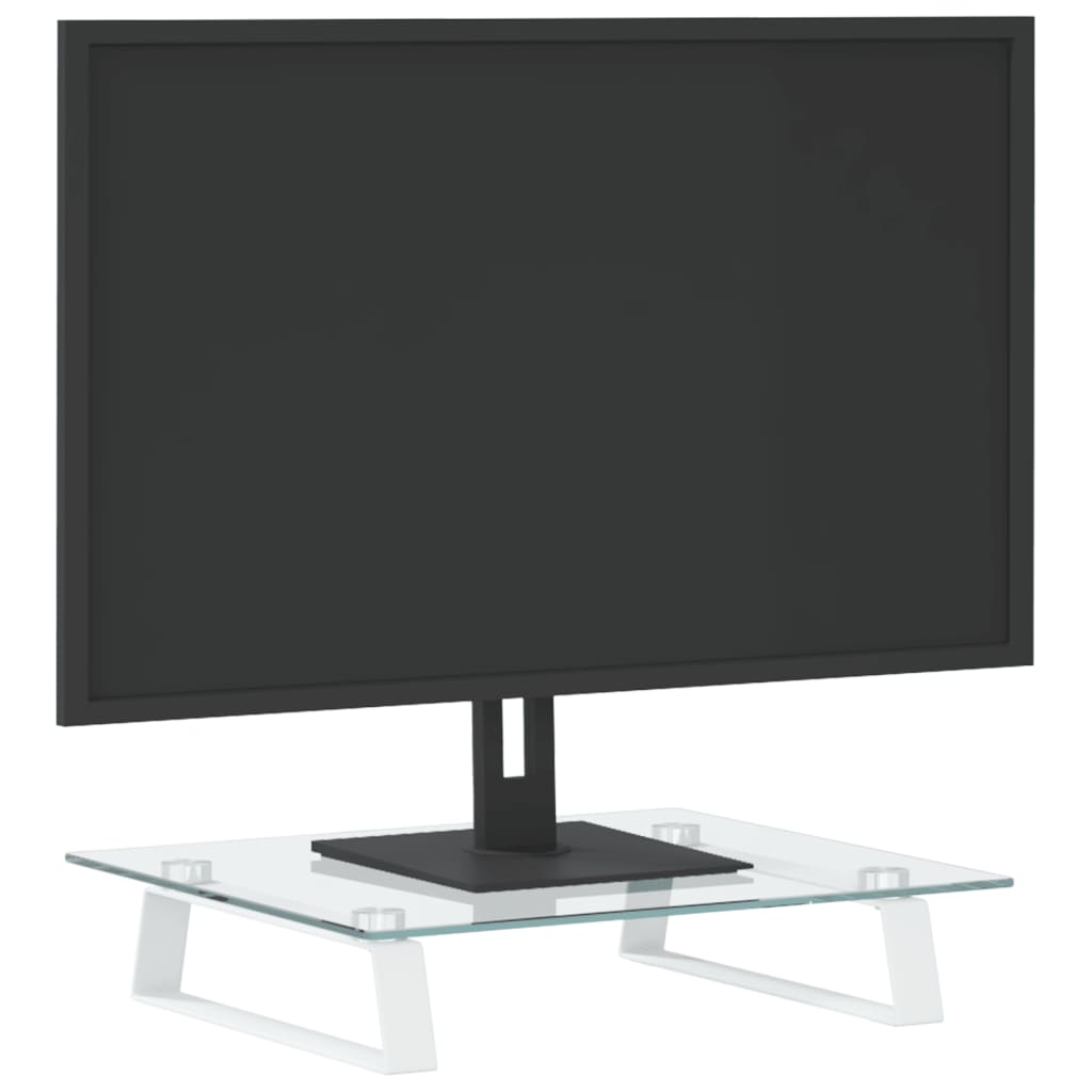 Supporto Per Monitor Bianco 40x35x8cm Vetro Temperato E Metallo