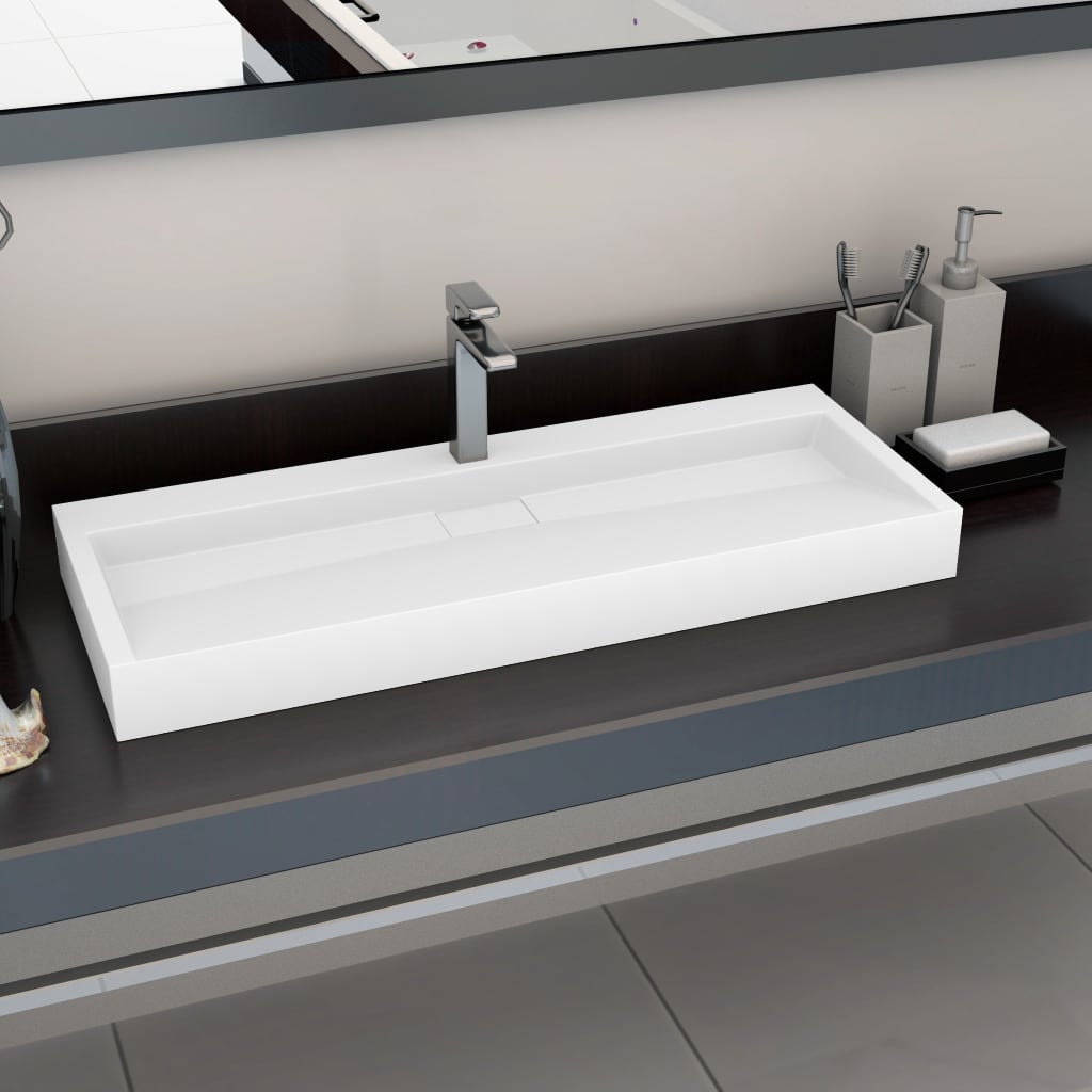 Lavandino 120x46x11 Cm Blocco In Marmo/minerale Bianco
