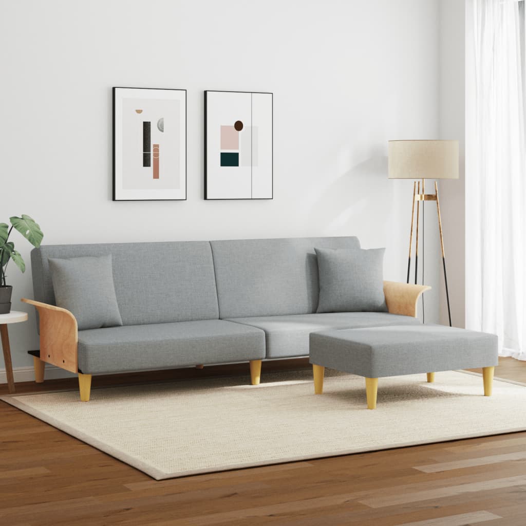 Divano Letto 2posti Cuscini E Poggiapiedi Grigio Chiaro Velluto