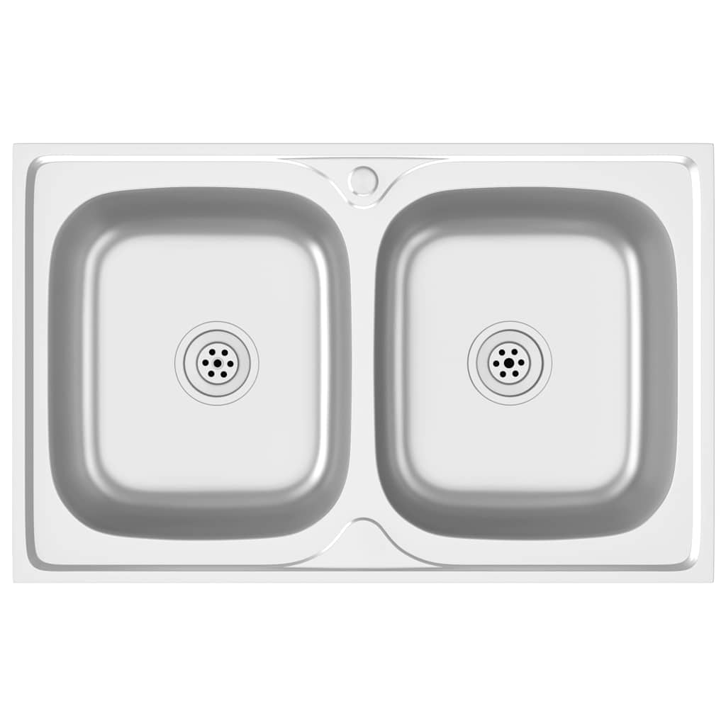 Lavello Cucina Doppia Vasca 800x500x155 Mm Argento Acciaio Inox - Image 5