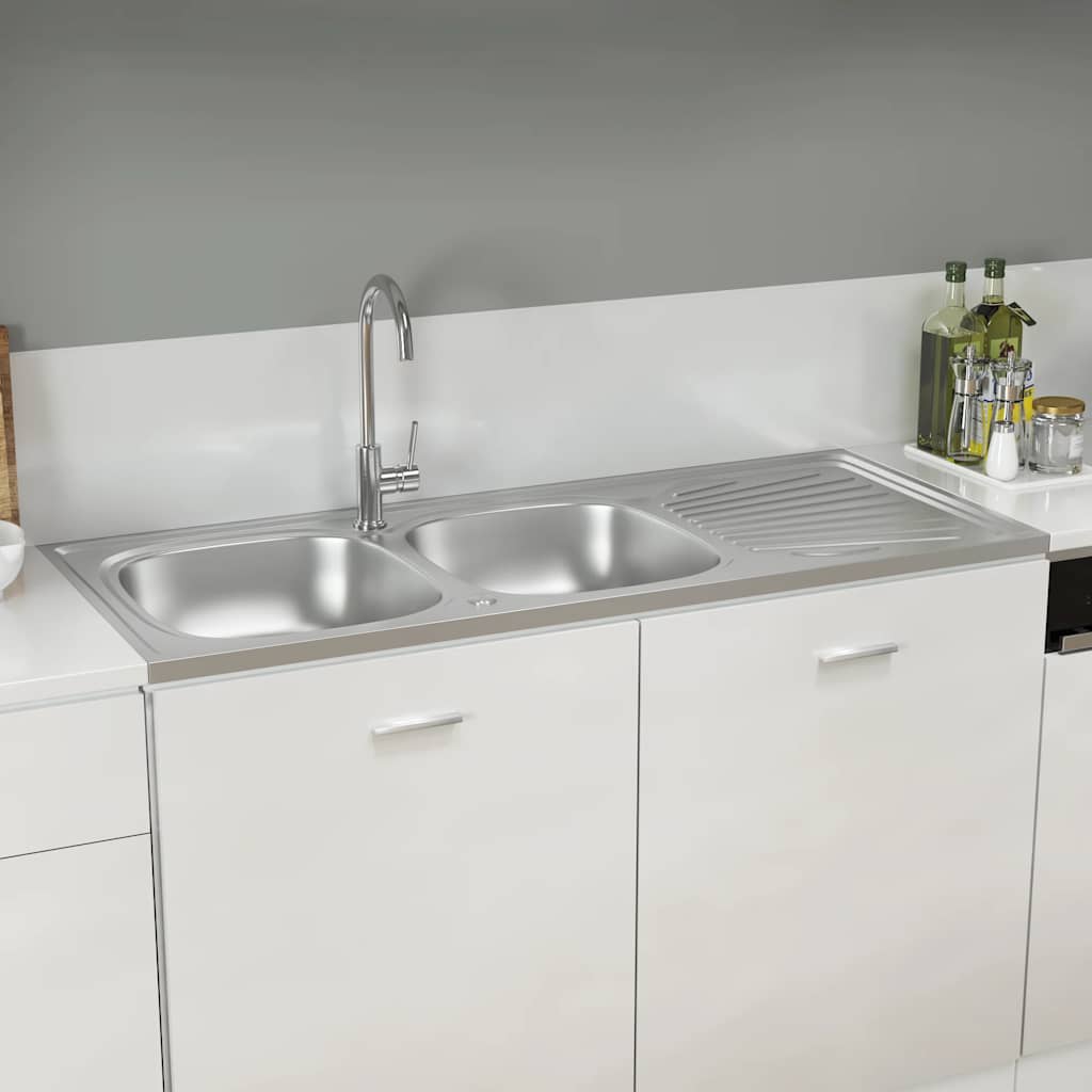 Lavello Da Cucina Doppia Vasca Argento 1200x600x155 Mm Acciaio - Image 5