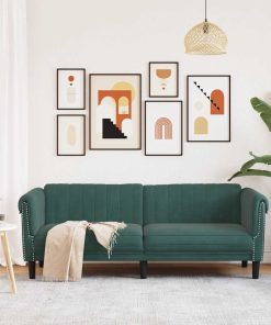 Divano A 3 Posti Verde Scuro In Velluto