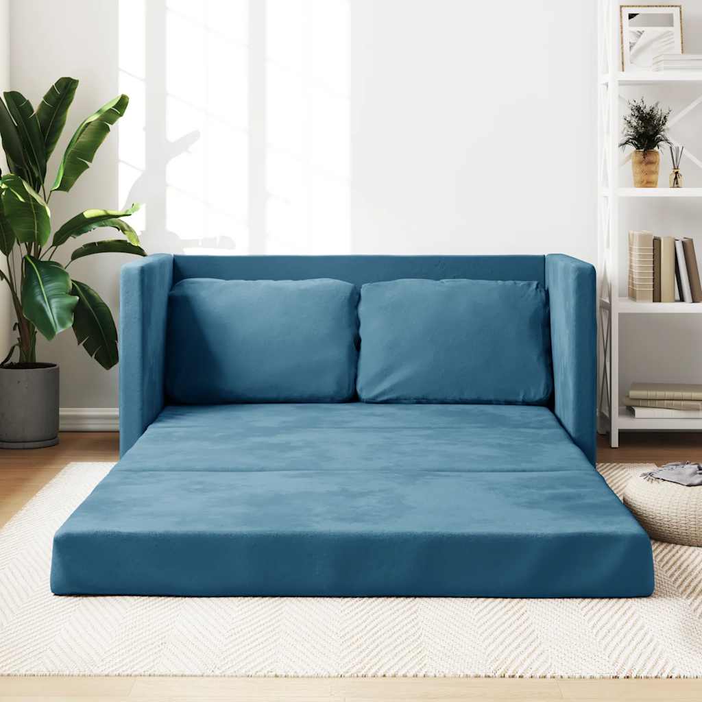 Divano Letto Da Terra 2 In 1 Blu 122x204x55 Cm Velluto