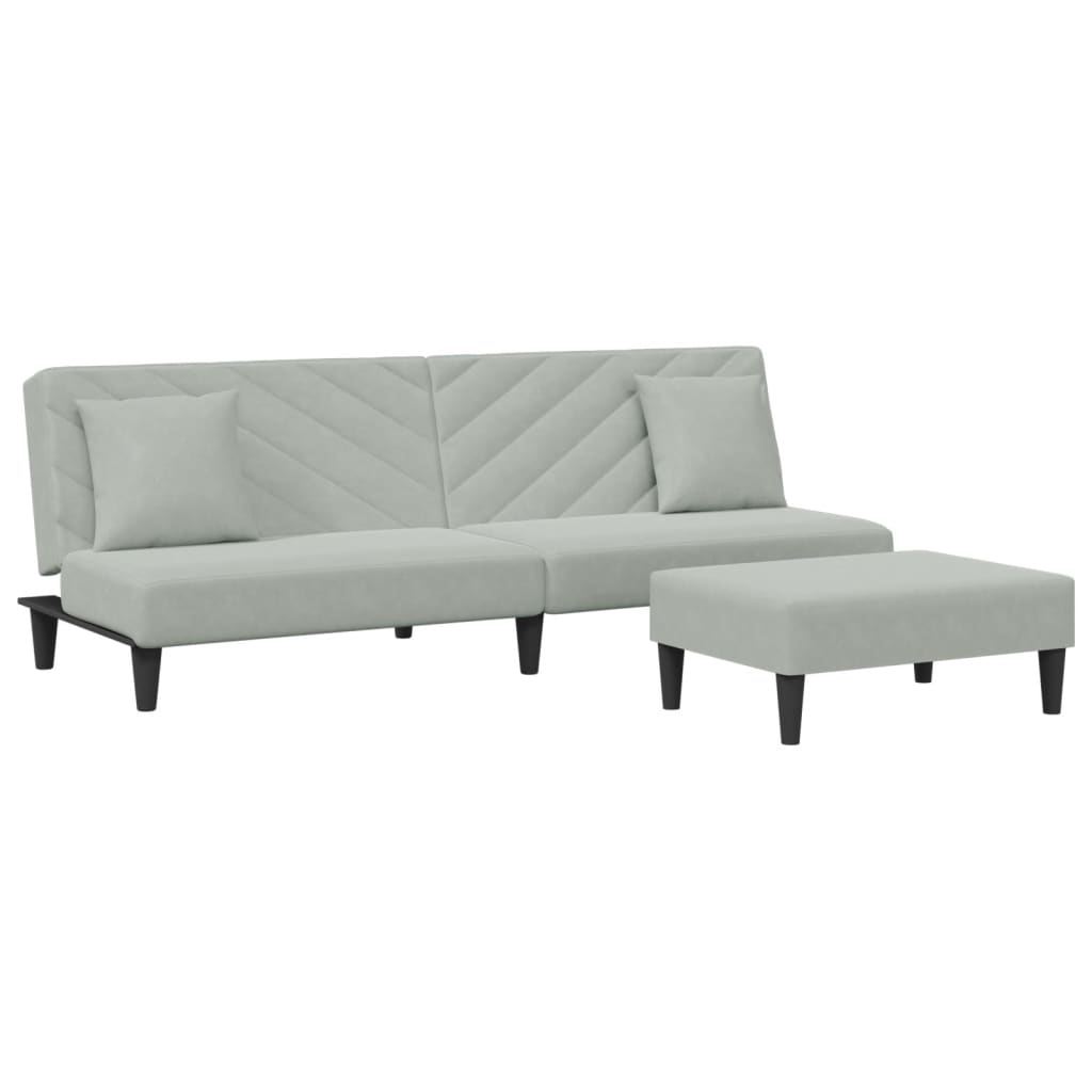 Set Di Divani 2 Pz Con Cuscini Grigio Chiaro In Velluto