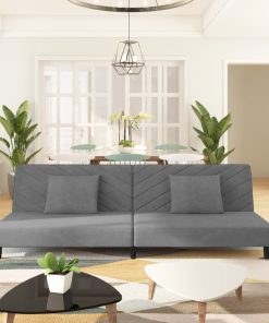 Divano Letto A 2 Posti Con 2 Cuscini Grigio Chiaro In Velluto