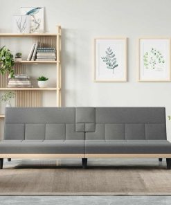 Divano Letto Con Portabicchieri In Tessuto Grigio Scuro
