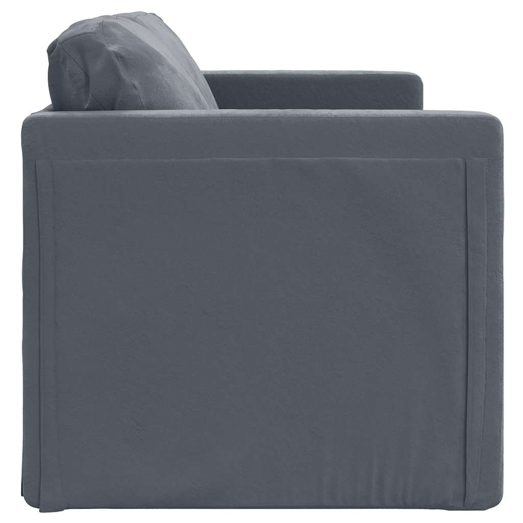 Divano Letto Da Terra 2 In 1 Grigio Scuro 122x204x55 Cm Velluto - Image 6