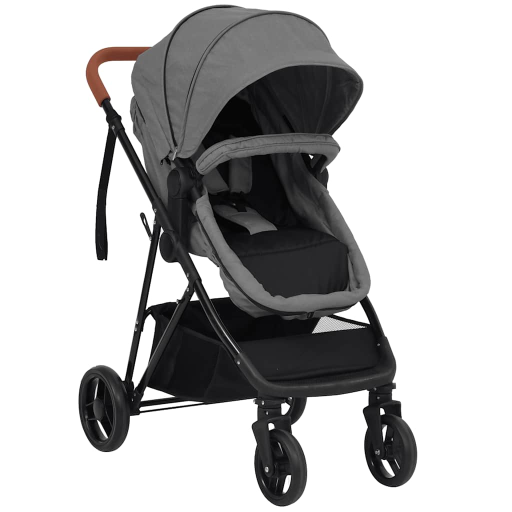 Passeggino 3 In 1 Grigio Chiaro E Nero In Acciaio
