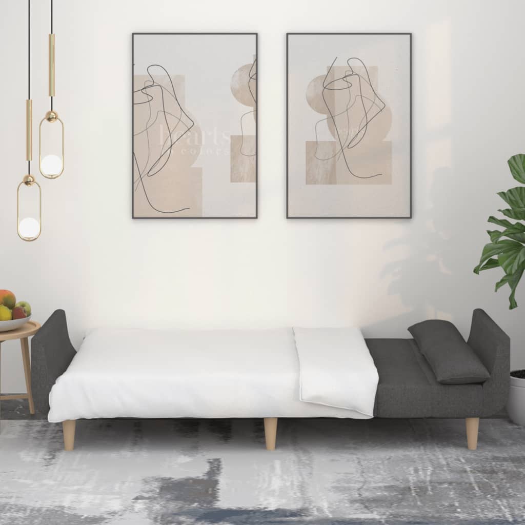 Divano Letto A 2 Posti Con 2 Cuscini Grigio Scuro In Tessuto - Image 6