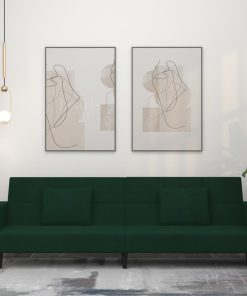 Divano Letto A 2 Posti Con 2 Cuscini Verde Scuro In Velluto