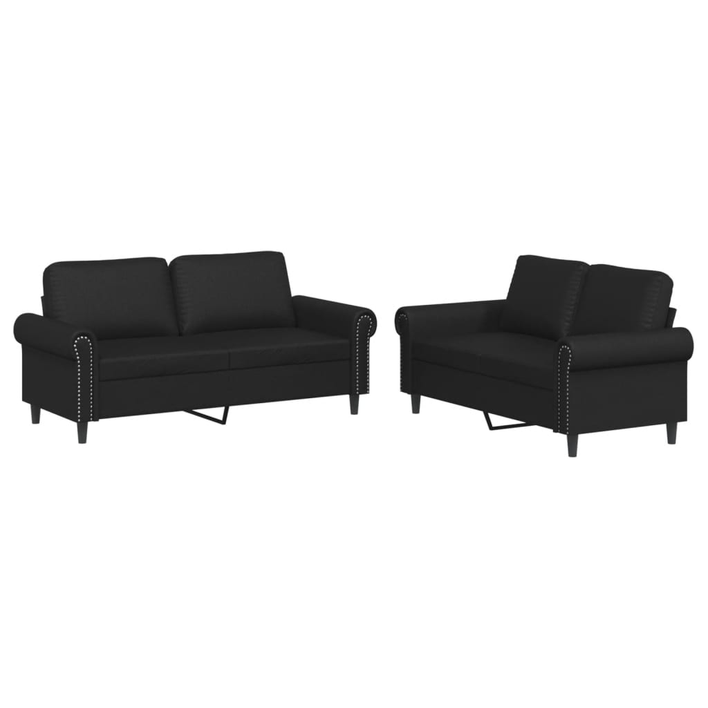 Set Di Divani 2 Pz Con Cuscini Nero In Similpelle