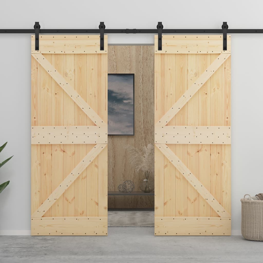 Porta Scorrevole Con Set Hardware 80x210 Cm In Legno Di Pino - Image 3