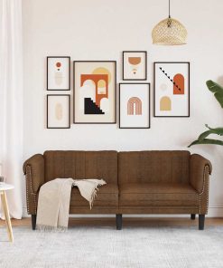 Divano A 2 Posti Marrone In Similpelle Scamosciata