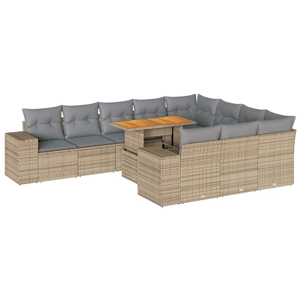 Divano Da Giardino 10 Pz Con Cuscini Beige In Polyrattan Acacia