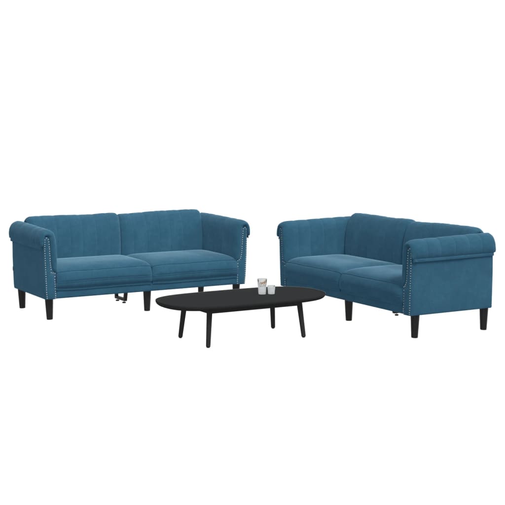 Set Di Divani 2 Pz Blu In Velluto