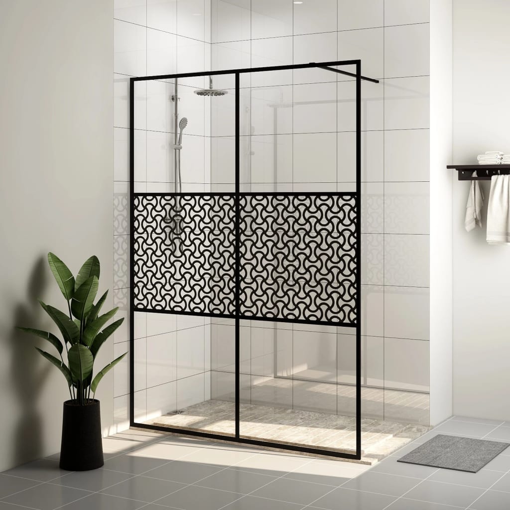 Parete Per Doccia WalK-In Vetro Trasparente Esg 140x195cm Nera - Image 4