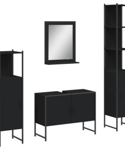 Set Mobili Da Bagno 4 Pz Nero In Legno Multistrato