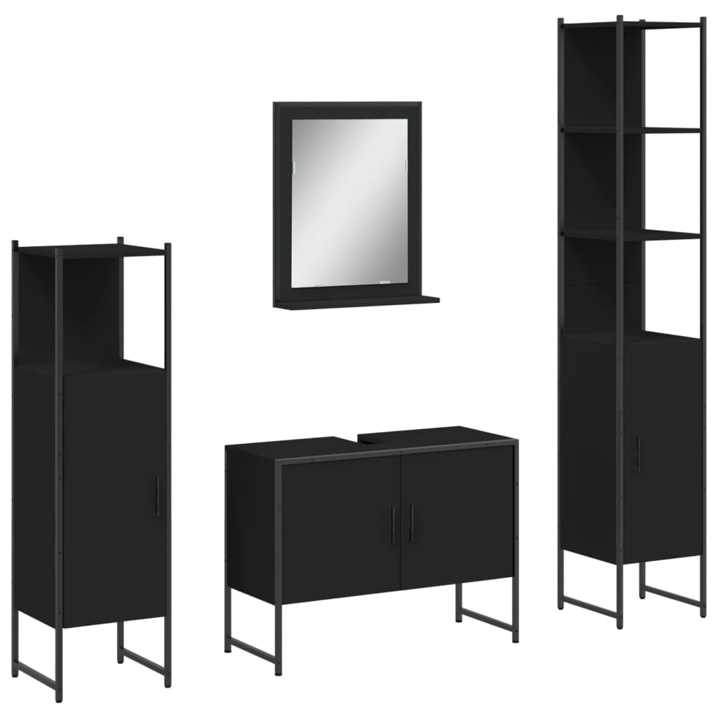 Set Mobili Da Bagno 4 Pz Nero In Legno Multistrato