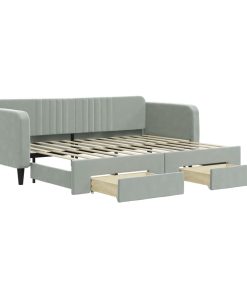 Divano Letto Estraibile Cassetti Grigio Chiaro 80x200cm Velluto
