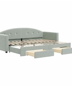 Divano Letto Estraibile Cassetti Grigio Chiaro 80x200cm Velluto