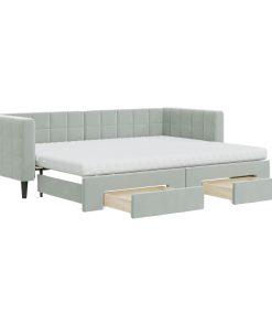 Divano Letto Estraibile Cassetti Grigio Chiaro 80x200cm Velluto