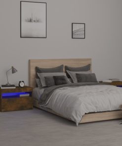 Comodini 2 Pz Con Luci Led Rovere Fumo 60x35x40 cm
