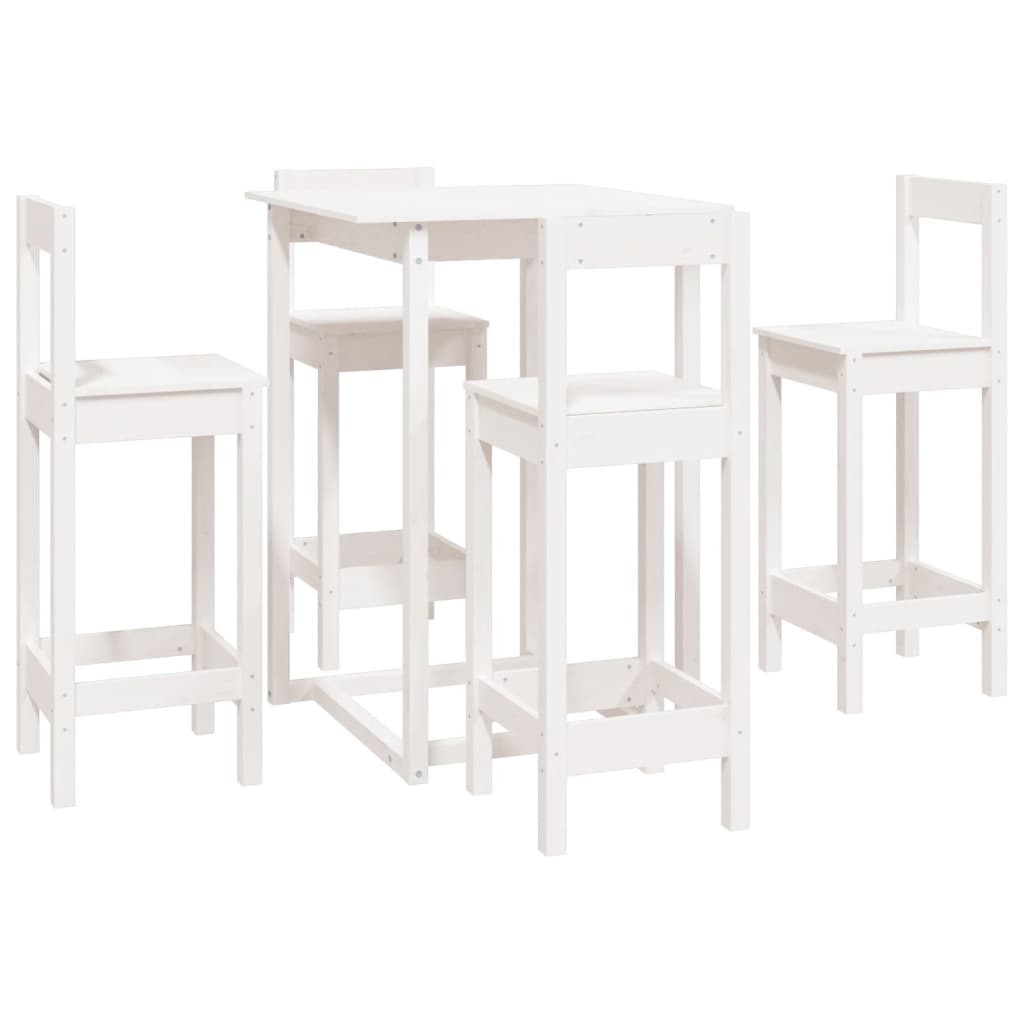 Set Da Bar 5 Pz Bianco In Legno Massello Di Pino