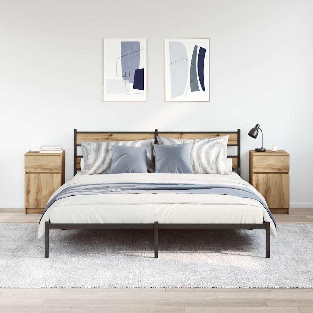 Comodini 2pz Rovere Artigianale 39x35x65cm In Legno Multistrato