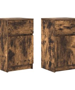 Comodini 2 Pz Rovere Fumo 39x35x65 Cm In Legno Multistrato