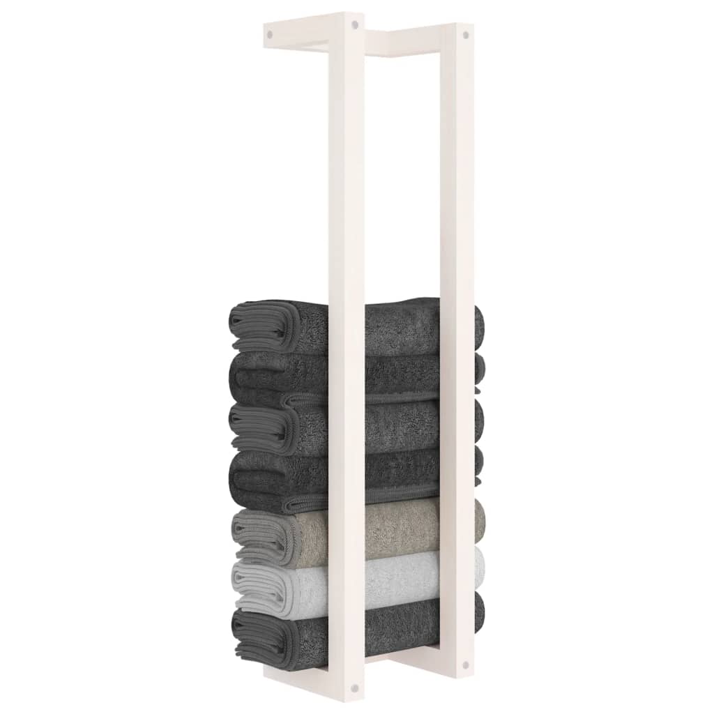 Portasciugamani Bianco 23x18x90 Cm In Legno Massello Di Pino