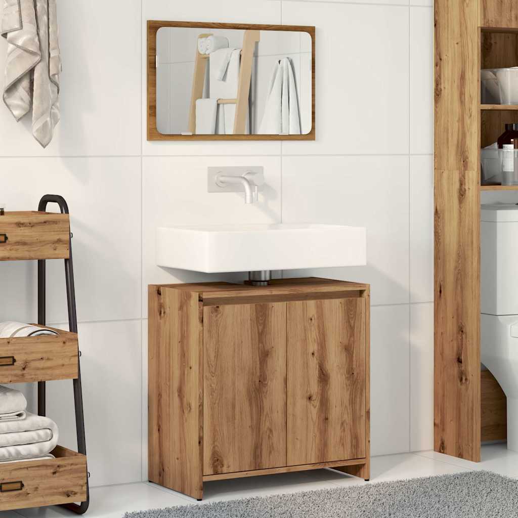 Set Mobili Da Bagno 2 Pz Rovere Artigianale Legno Multistrato