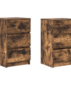 Comodini Con 3 Cassetti 2 Pz Rovere Fumo 39x35x65 cm