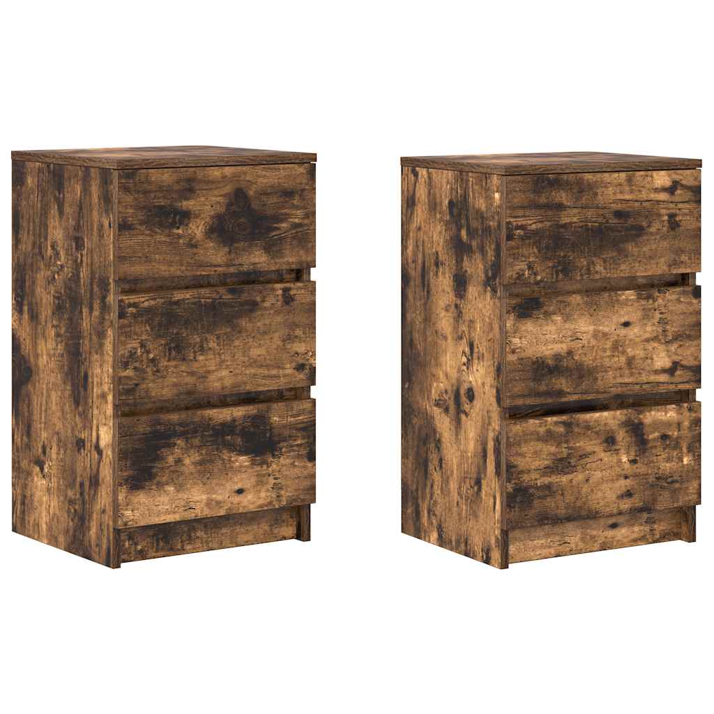Comodini Con 3 Cassetti 2 Pz Rovere Fumo 39x35x65 cm