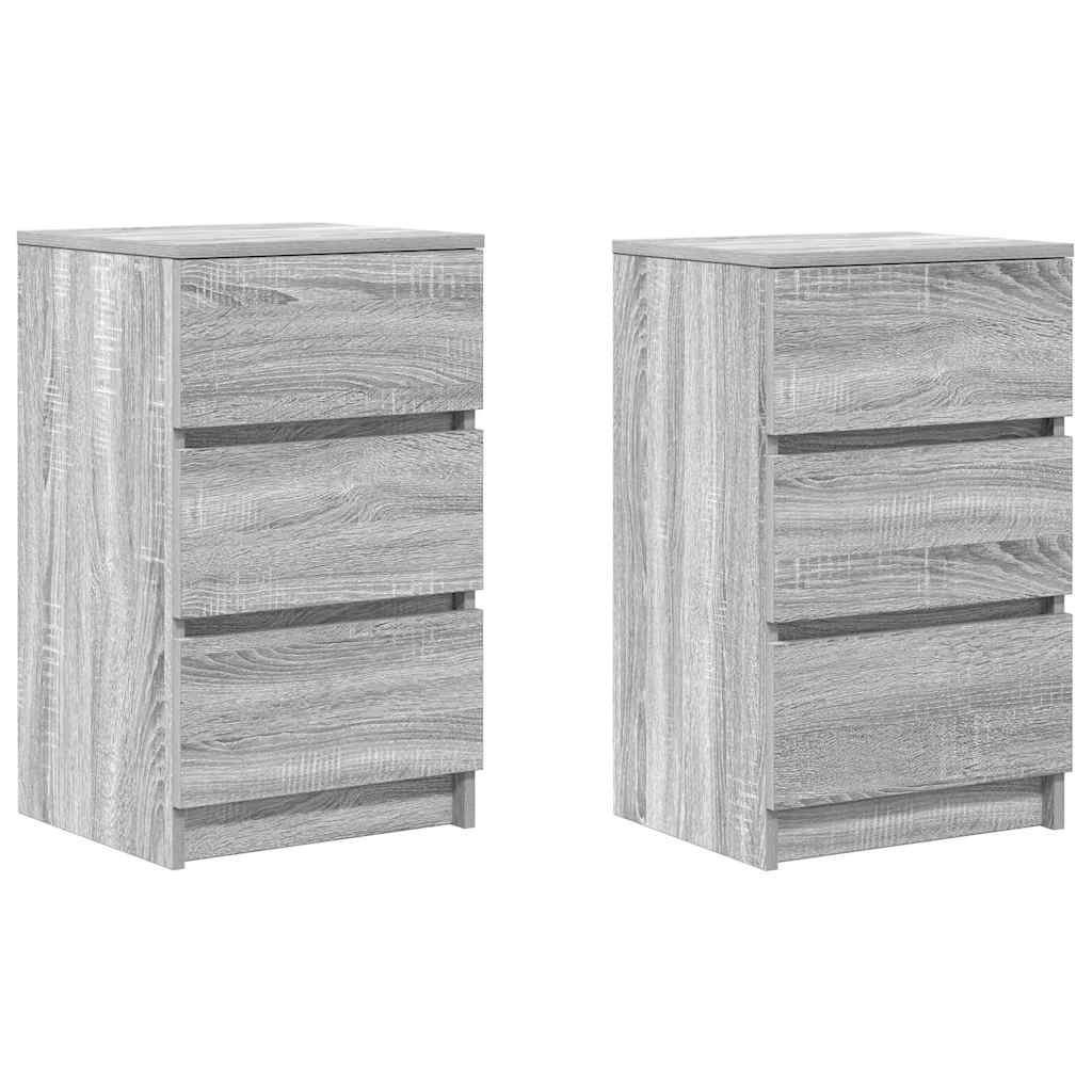Comodini Con 3 Cassetti 2 Pz Grigio Sonoma 39x35x65 cm