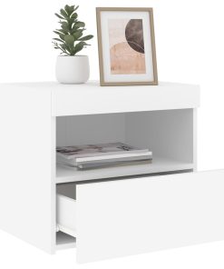 Comodini Con Luci Led 2pz Bianchi 50x40x45 cm