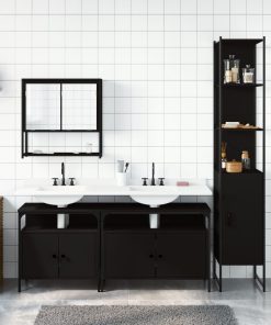 Set Mobili Da Bagno 4 Pz Nero In Legno Multistrato