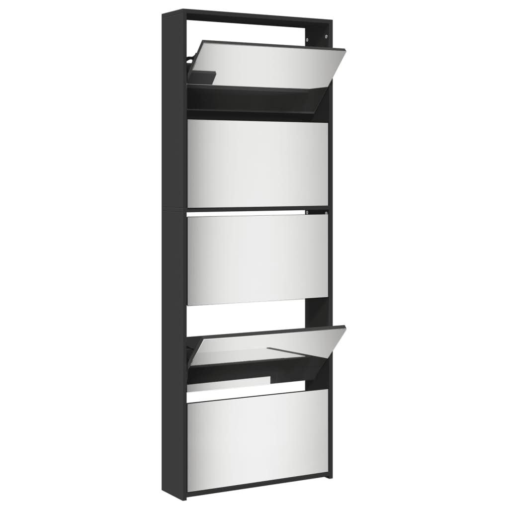 Scarpiera Con Specchio A 5 Livelli Nera 63x17x169,5 cm - Image 4