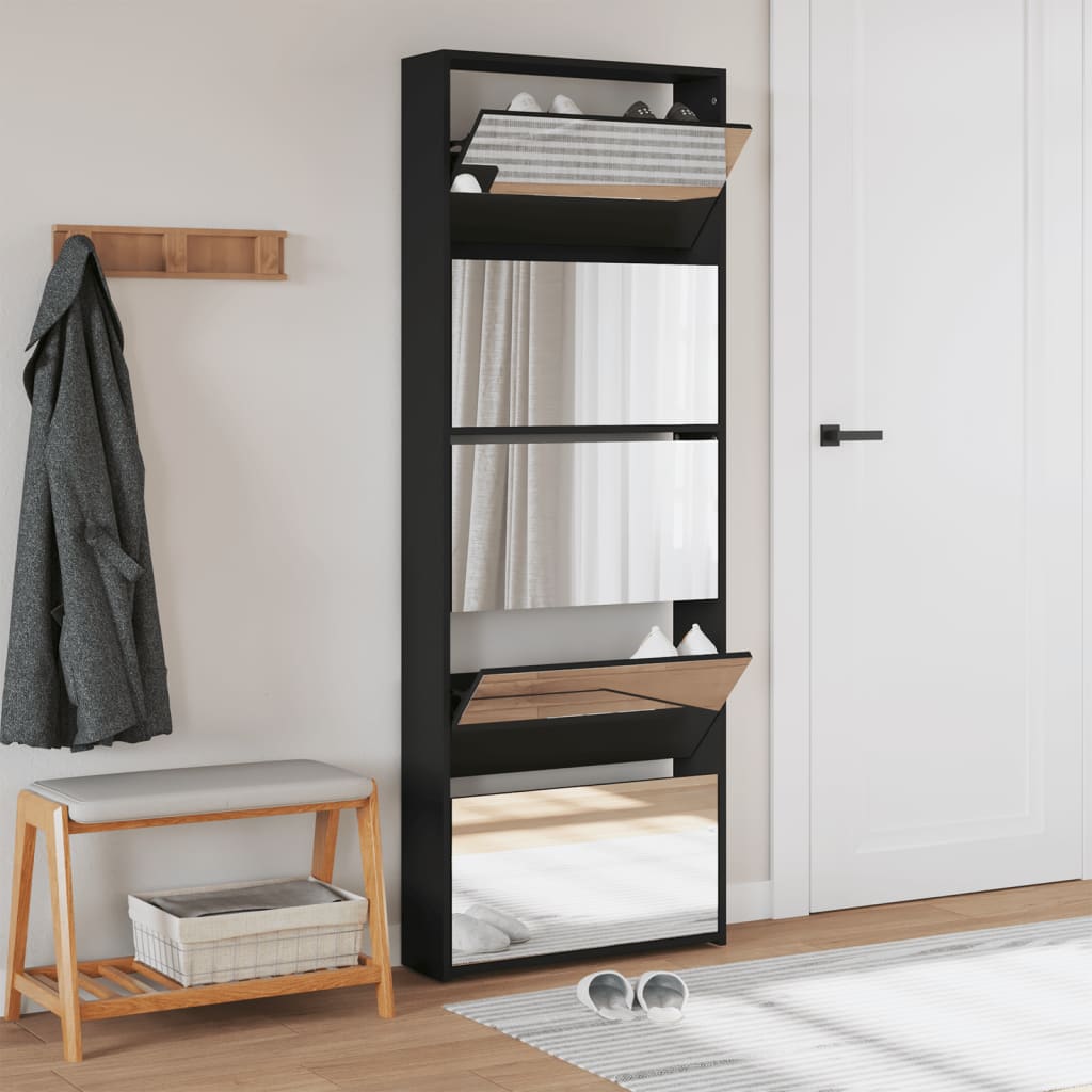 Scarpiera Con Specchio A 5 Livelli Nera 63x17x169,5 cm - Image 5