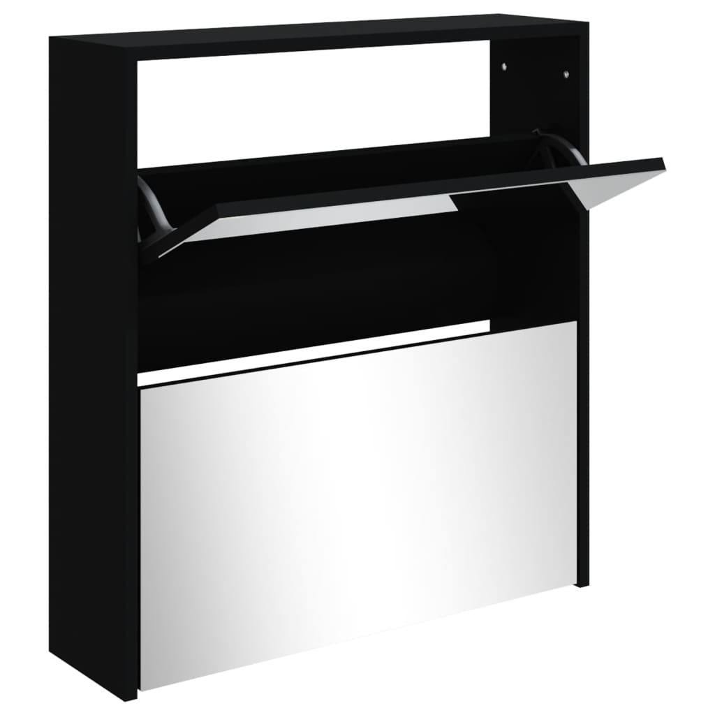 Scarpiera Con Specchio A 2 Livelli Nera 63x17x67 cm