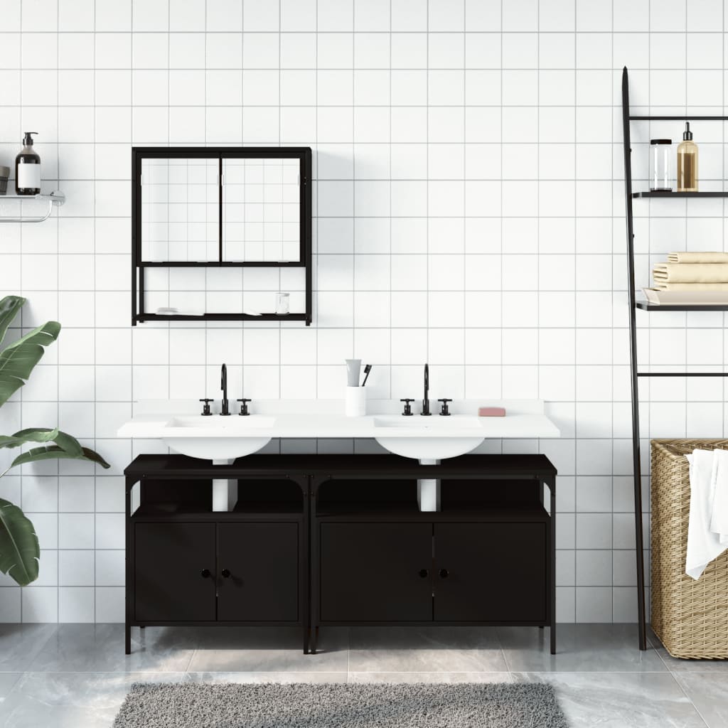 Set Mobili Da Bagno 3 Pz Nero In Legno Multistrato