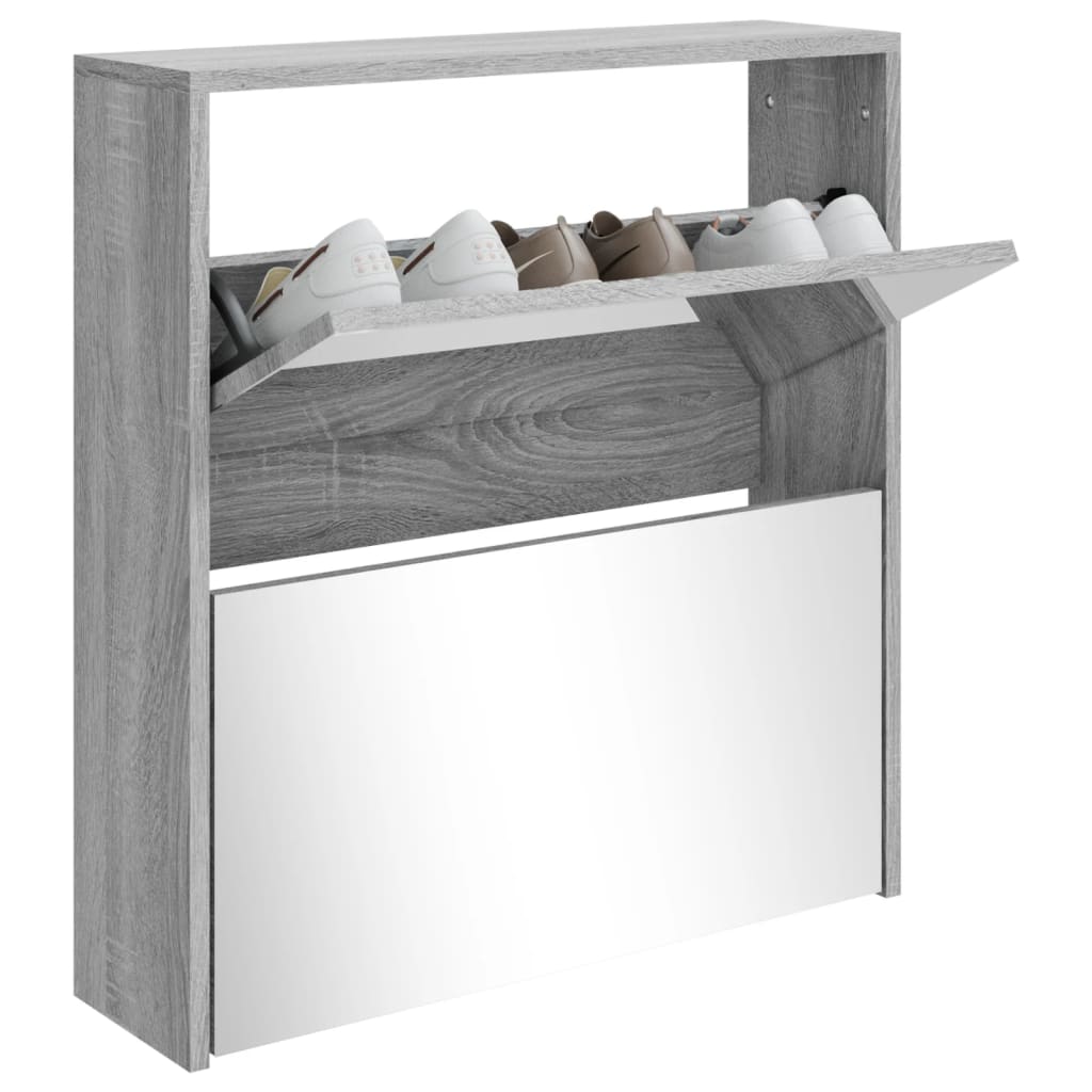 Scarpiera Con Specchio A 2 Livelli Grigio Sonoma 63x17x67 cm - Image 4