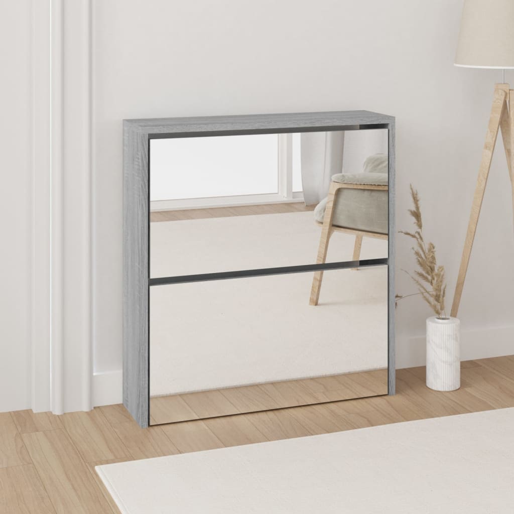 Scarpiera Con Specchio A 2 Livelli Grigio Sonoma 63x17x67 cm
