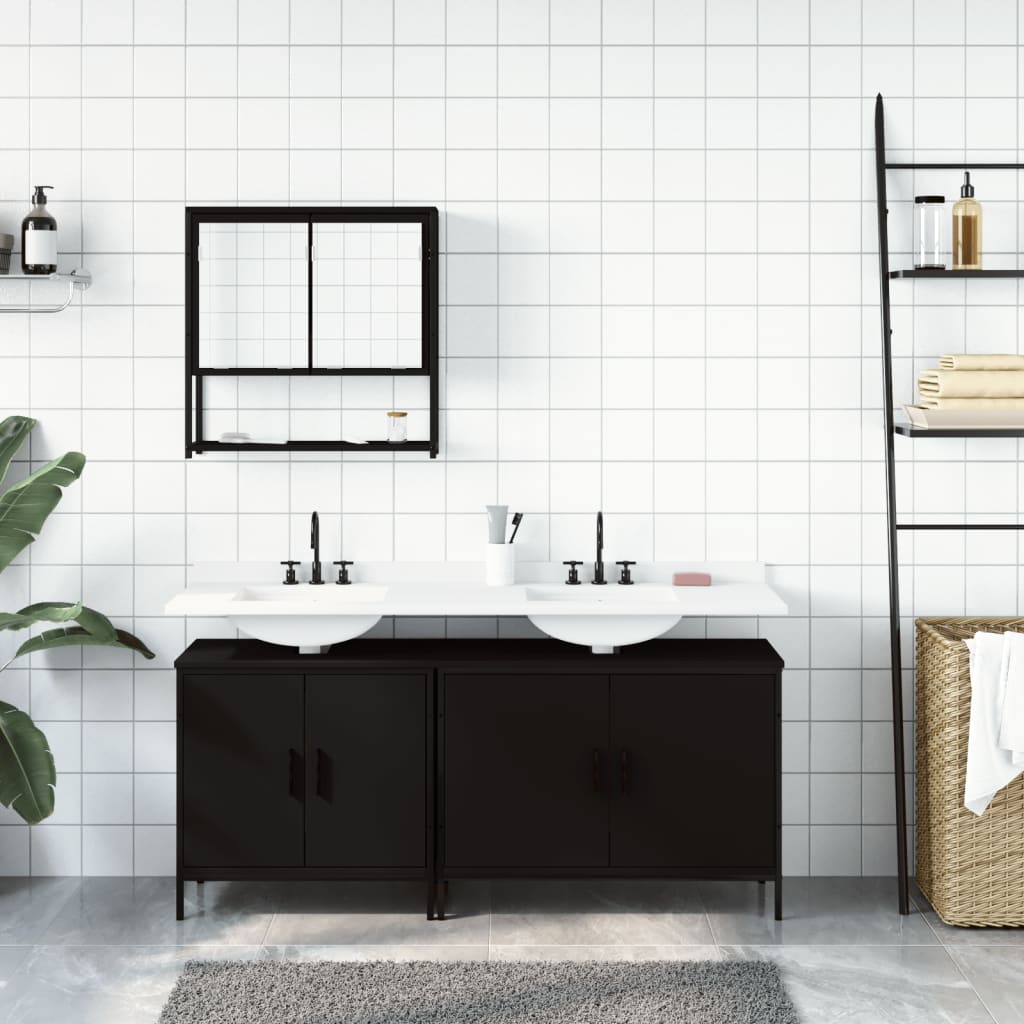 Set Mobili Da Bagno 3 Pz Nero In Legno Multistrato