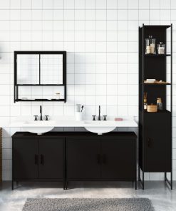 Set Mobili Da Bagno 4 Pz Nero In Legno Multistrato