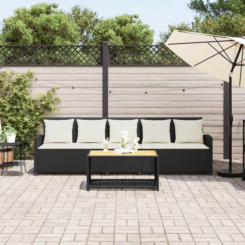 Divano Da Giardino A 5 Posti Con Cuscini Nero In Polyrattan
