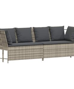 Divano Da Giardino Con Cuscini In Polyrattan Grigio Chiaro