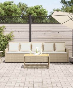 Divano Da Giardino Con Cuscini A 5 Posti Beige In Polyrattan