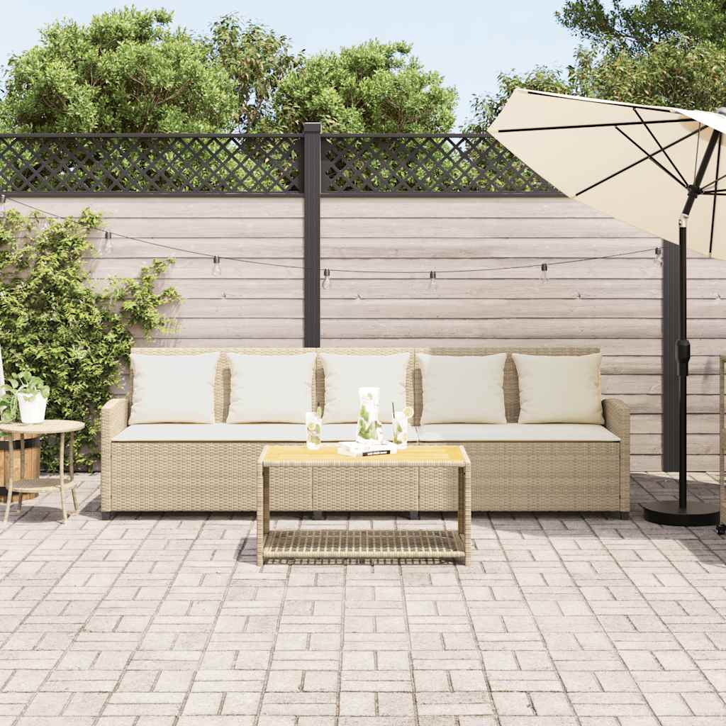 Divano Da Giardino Con Cuscini A 5 Posti Beige In Polyrattan